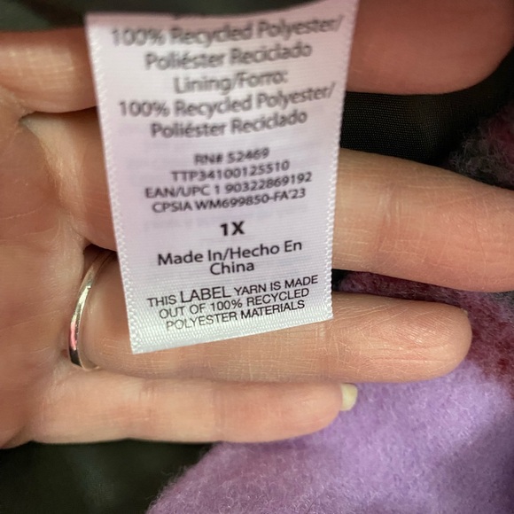 Time and Tru Women's Plaid Pea Coat in Purple and Gray - Picture 5 of 6